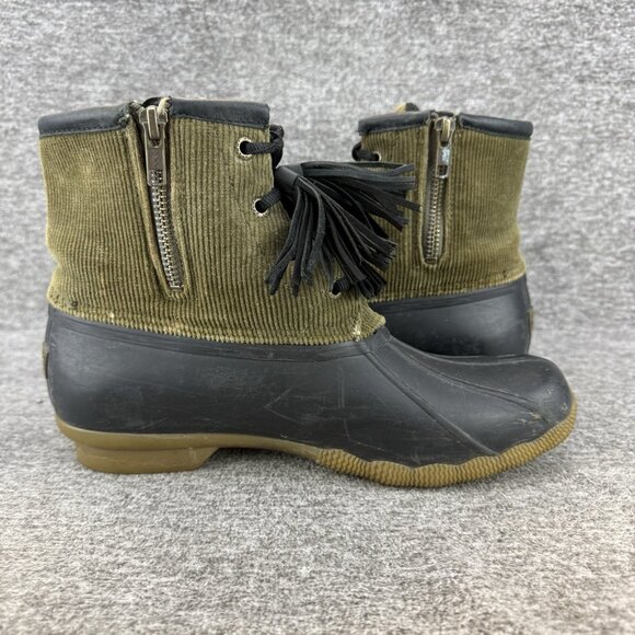 ✅Sperry Boots Womens 8 Saltwater Tassel Corduroy Duck Boot Olive Black NO INSOLE - Picture 9 of 10